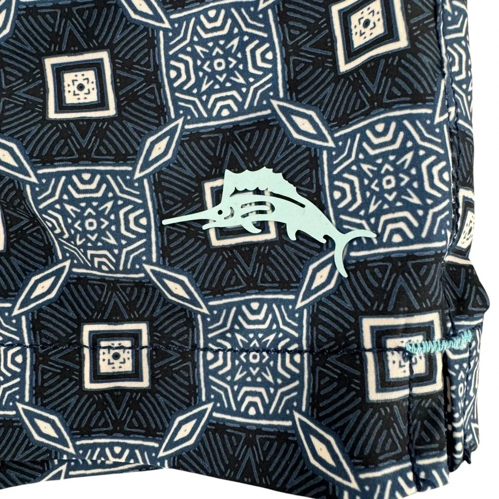 Tommy‎ Bahama Medium 6in Blue Geometric Men's Lined Swim Trunks Shorts
